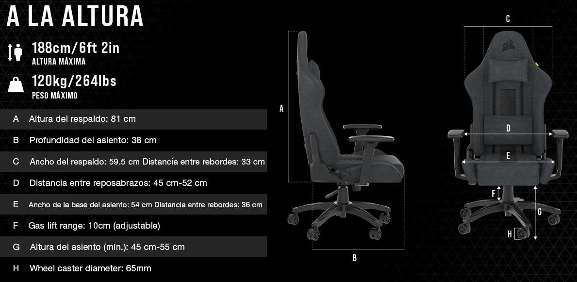 Corsair TC100 Relaxed dimensiones Corsair TC100 Relaxed dimensiones